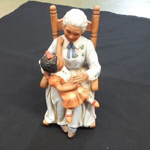 Homco #1451 vtg. African American grandmother with girl in rocking chair.